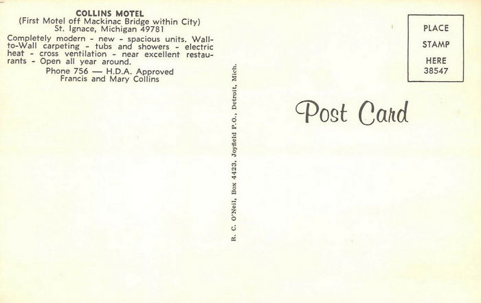 Collins Motel - Vintage Postcard Of Collins Motel